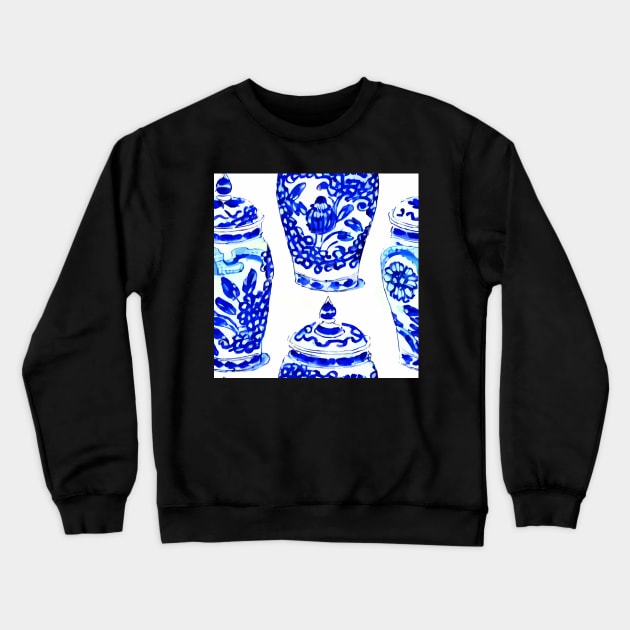 Blue and white chinoiserie jars Crewneck Sweatshirt by SophieClimaArt